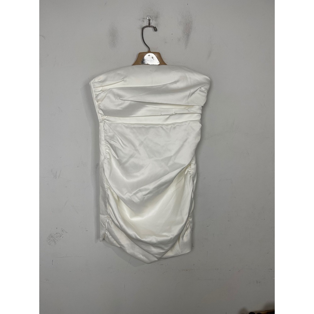 Nova Luxe Antoinette White Satin Ruched Strapless Mini Dress Womens Medium